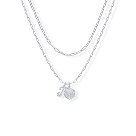 PAVOI Rhodium Plated Initial Letter Pendant Layered Necklace for Women - Alphabet Letter Statement Layering Necklace - Letter T, White Gold, Cubic Zirconia