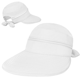SUN CUBE Women Sun Hat for Outdoor UV Protection, Wide Brim Sun Hat Ponytail, Convertible Zip-Off Beach Hat Visor for Golf Gardening Pool Travel, Foldable Summer UPF50+ Visor Hat, White