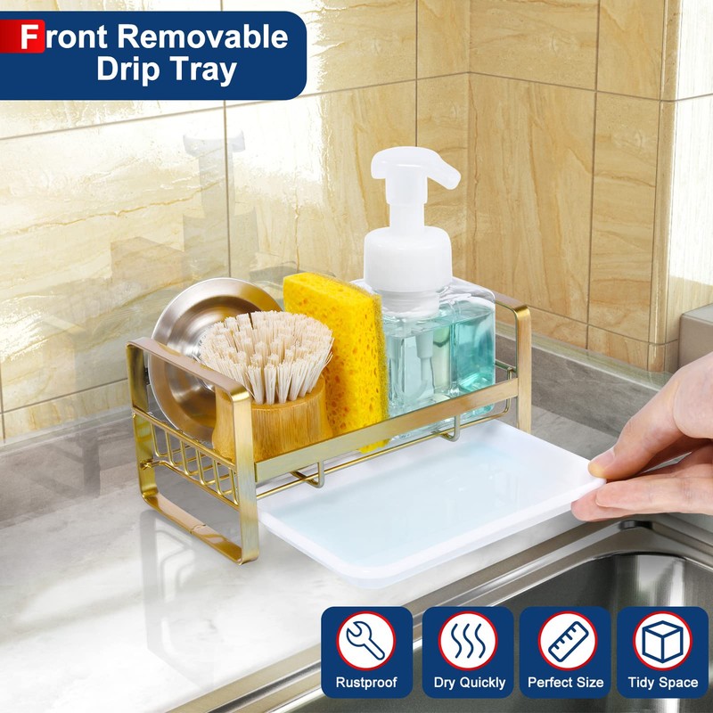 HULISEN Kitchen Sink Sponge Holder, 304 Stainless Steel Kitchen Soap