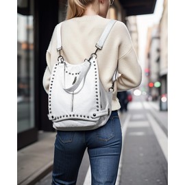 UTO Women Backpack Purse PU Washed Leather Rivet Studded Convertible Ladies Rucksack Shoulder Bag