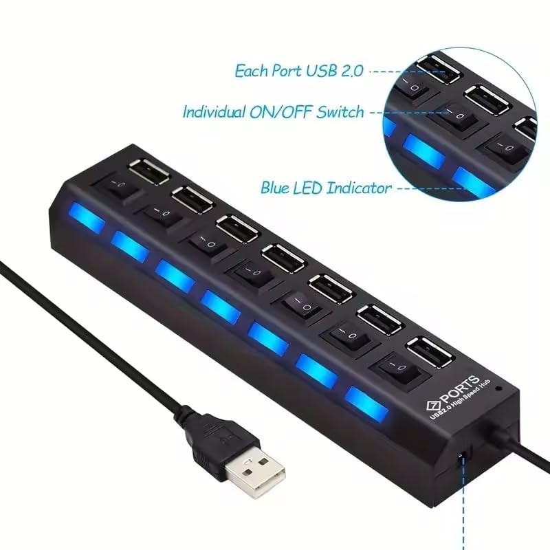 BUBUCAM 7 Port USB 2.0 Hub Splitter Adapter High Speed