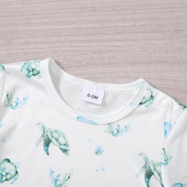 YALLET Baby Boy Clothes Infant Boy Outfits 3 6 12 18 Months Romper+Bib Suspender Shorts Summer Bodysuit Overalls Set（Turtle & Light Green,3-6 Months）