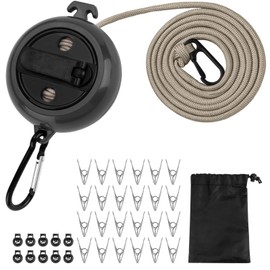 TOCCOOL Portable Retractable Clothesline Set, Adjustable Clothes Line with 32.8 ft Length for Outdoor/Indoor Use, Retractable Clothes Line with 20pcs Securing Clip, Windproof Clothespins (Black)