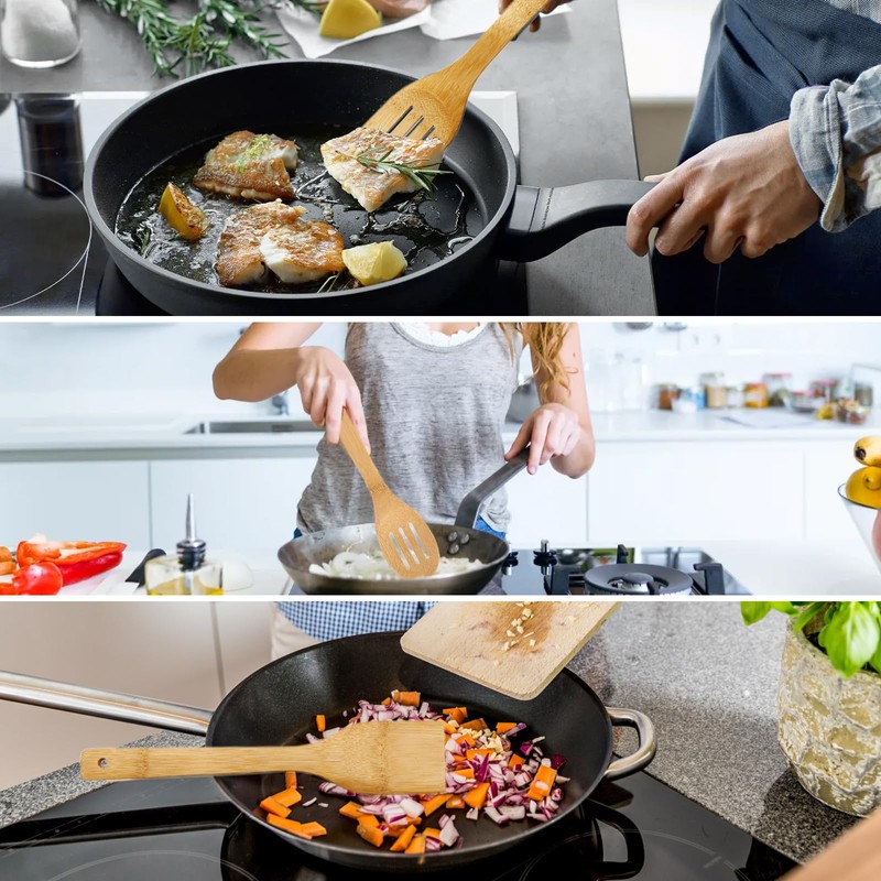 Biluer Wooden Spatula,6 PCS Cooking Spoon Kitchen Spoon Ilien Large