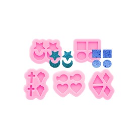 AMZTOART 5Pc Glossy Mini Star Moon Resin Silicone Studs Molds for Epoxy Crafts, DIY Jewellery Crafting Earrings Circle Square Mold