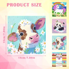 RUGBOL Diamond Painting Set, 4PCS 5D Diamond Painting Complete Kit DIY Mosaic Making Kids Adults Cute Animal Diamond Painting Kit for Home Wall Decor (18x18cm)