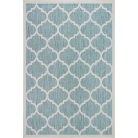 Adiva Rugs Outdoor Indoor Area Rug, Weather Resistant, Easy to Clean, Stain Resistant Floor Mat for Dining Room, Backyard, Deck, Patio (Aqua Weiss, 7'10" x 10')