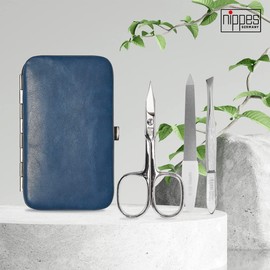 nippes Solingen Vintage Manicure Set, 3 Pieces, Antique Cowhide Nail Set with Frame, Soft Suede Interior, Made in Germany, Nail Care Set with Nail Scissors, Tweezers and Nail File, Nickel-Plated