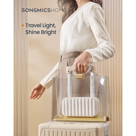 SONGMICS HOME Travel Jewelry Case, Small Jewelry Box Organizer with Mirror, 4.1 x 8 x 2.4 Inches, PU Surface with Stitching, Portable, Cloud White, ANAH Collection UJBC180W01