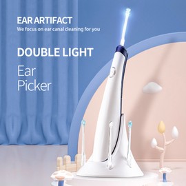 Electric Ear Cleaner Vibrating Ear Wax Remover with LED Light Ear Cleaning Tool Earpicks with 4 Replaceable Tips Portable Storage Base for Ear Canal Cleaning