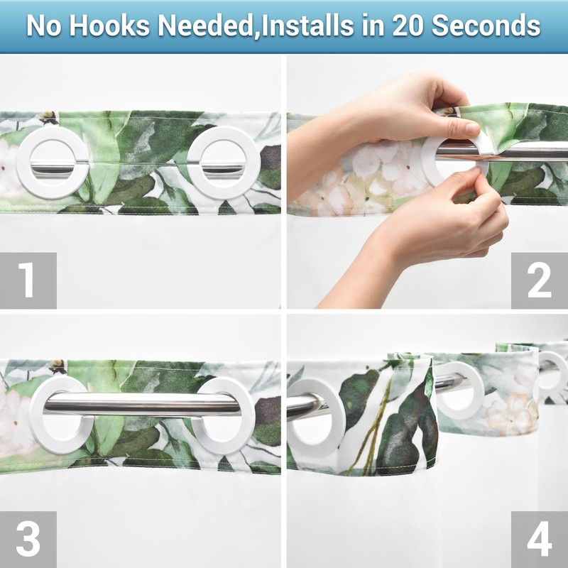 WITHLOC No Hook Shower Curtain with Snap in Liner -