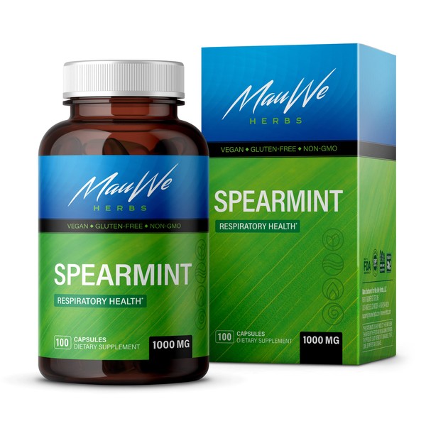 MAUWE HERBS Spearmint Capsules - Organic Spearmint Leaves Supplements - 100 Pills, 1000mg