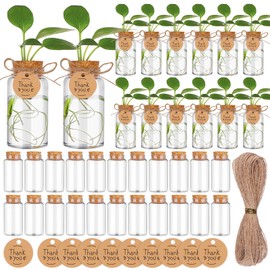 HCEWSBFD 36 Packs Plant Propagation Stations with Hole Lid Clear Plastic Cultivation Bottles Tabletop Hydroponic Containers with Thank You Tags for Home Gardening Office Desktop Decoration