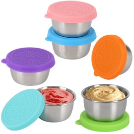 6 Pcs 304 Stainless Steel Condiment Containers With Silicone Sealing Lids, Reusable Snack Containers, Condiment Containers With Lids, Sauce Containers For Snacks, Dips, Travel And Outdoor Camping
