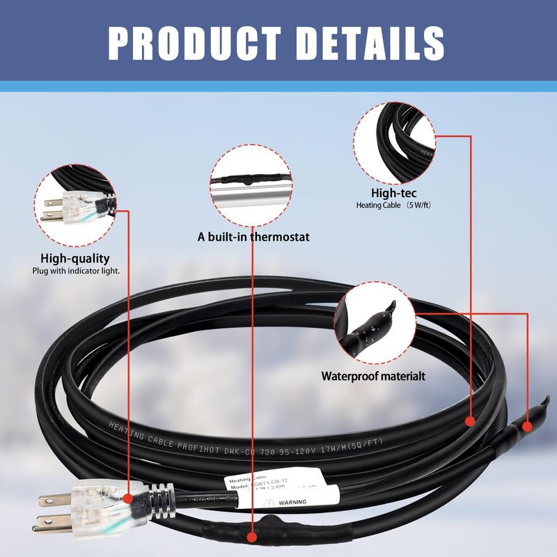 24FT Self-Regulating Pipe Heating Cable with Thermostat,Heat Tape for Water