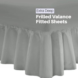 DTEX HOMES Luxury Extra Deep Frilled Valance Fitted Sheets, Double Grey