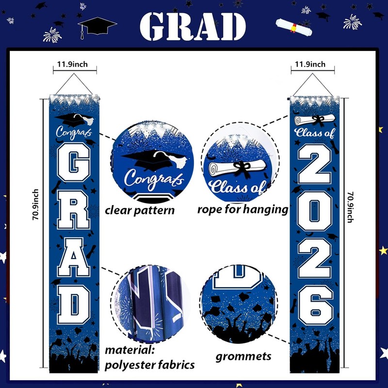 Graduation Decorations Blue White 2026/Blue Graduation Party Decorations/Congrats Grad Porch