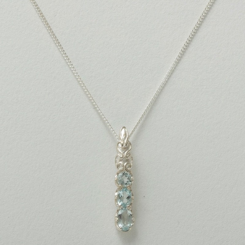 Solid 925 Sterling Silver Natural Aquamarine Womens Pendant & 16"