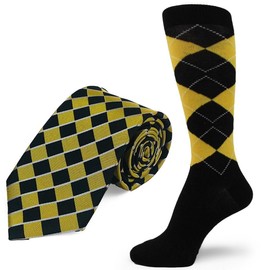 Spotlight Hosiery Men's Argyle Necktie & Socks Set, Black/Yellow, Size 10-13, 1 PR