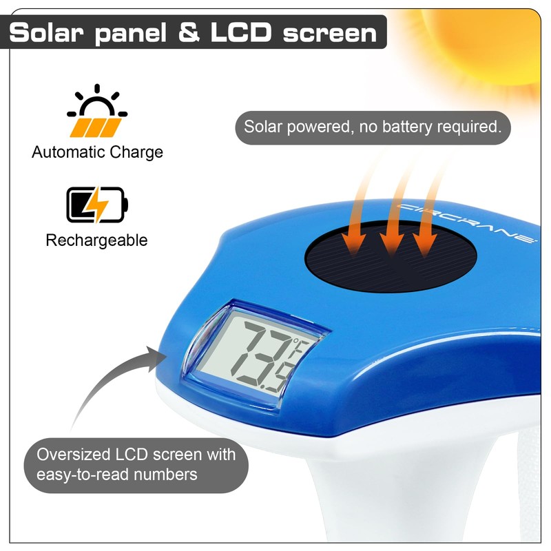 Circrane Solar Digital Pool & Spa Thermometer, Weather Resistant Floating