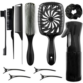 11 Pcs Hair Brush Set, Detangle Hair Brush And Spray Bottle, 3 Pieces Smooth Hairbrush For Toddlers, Suitable For Wet and Dry Hairstyles, Suitable For Adults And Children(Black)