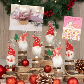 com-four® 6 x Card Holders Gnome - Christmas Table and Greeting Card Holder Made of Wood - Clips for Menu Cards, Name Tags and Photos - Winter Table Decoration (Pack of 6 - Gnome - Christmas)