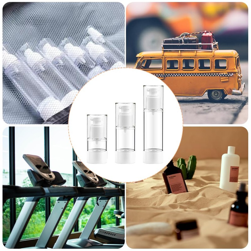 3Pcs Transparent Airless Pump Bottles Refillable Empty Clear Travel Lotion