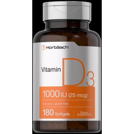 Horbäach Vitamin D3 1000IU Softgels (25mcg) | 180 Count | Non-GMO | by Horbaach