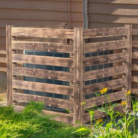 Yokaniwa Air Conditioner Fence Wood Composter Bin 3 Panels 48" L x 48" W x 36 "H Privacy Fence Screens Panels, Pool Equipment Enclosure Outdoor Trash Can Enclosure, Burnt Brown Color