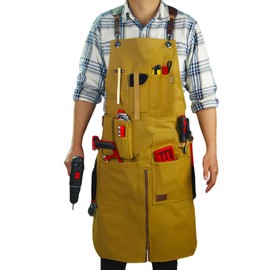 Stenffy Work Apron, Canvas Apron, Adjustable Weight, Tool Aprons with Multiple Pockets, Adjustable Zipper, Metal Ring, Tape Measure Clip, Apron for Men Women, 27In*36In, Khaki.