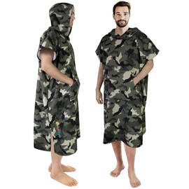 SUN CUBE - Bata cambiadora estilo poncho con capucha para surf, toalla cambiadora de microfibra gruesa de secado rápido para surf, playa, natación, deportes al aire libre, verde camuflaje (Camo Green)
