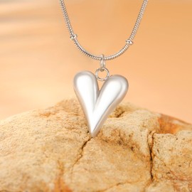 Dreamtimes Puffy Heart Charm Necklace for Women Love Heart Pendant Necklace for Women Cute Small Heart Pendant Choker Protection Prayer Faith Jewellery, Stainless Steel, No Gemstone