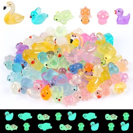 Deepton 66 Pcs Luminous Resin Animals, 6 Styles Mixed Mini Sea Animals, Turtle Mushroom Flamingo Tiny Small Animal Kit for Aquarium, Dollhouse, Garden Micro Landscape Decoration