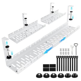 Shikha Under Desk Cable Tray, 15.7"-30.7" Retractable Under Desk Cable Management, No Drilling Cord Organizer with Clamp, Wire Management for Home Office -White