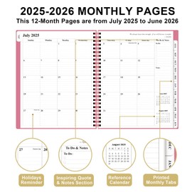 Planner 2025-2026 - Weekly & Monthly Planner from July 2025 to June 2026, Agenda 2025 2026 with Inner Pocket, Elastic Band, 8.5" x 11", Pink