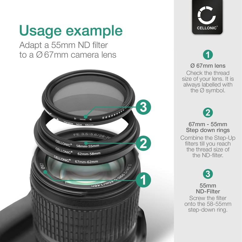 CELLONIC 8-Piece Step Down Ring Set Lens Filter Stepping Down