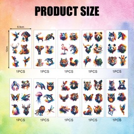 Watercolour Animal Temporary Tattoos for Kids 60 Styles Waterproof Animal Theme Fake Tattoo Stickers Body Arm Shoulder Tattoo Stickers Animals Stickers for Birthday Party Supplies Classroom Rewards