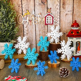Qunclay 20 Pcs Wooden Snowflake Decorations 3D Snowflake Tabletop Decor Christmas Signs and Centerpiece for Winter Wonderland Decorations Xmas Tiered Tray Decor(Dark Blue, Light Blue, White)