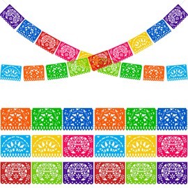 DomeStar 2PCS Mexican Papel Picado Banner, 18ft Plastic Fiesta Garland for Cinco de Mayo, Dia de los Muertos, Day of the Dead & Mexican Party Decorations