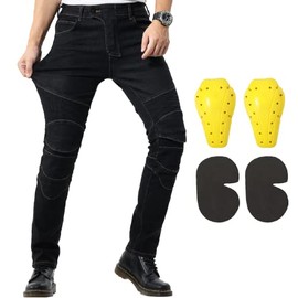 CTBQiTom Men's Motorcycle Pants Waterproof Racing Riding Jeans Adventure Trousers Motocross Motorbike Pants with Knee and Hip CE Armor Protector Pads (Black, S=30)
