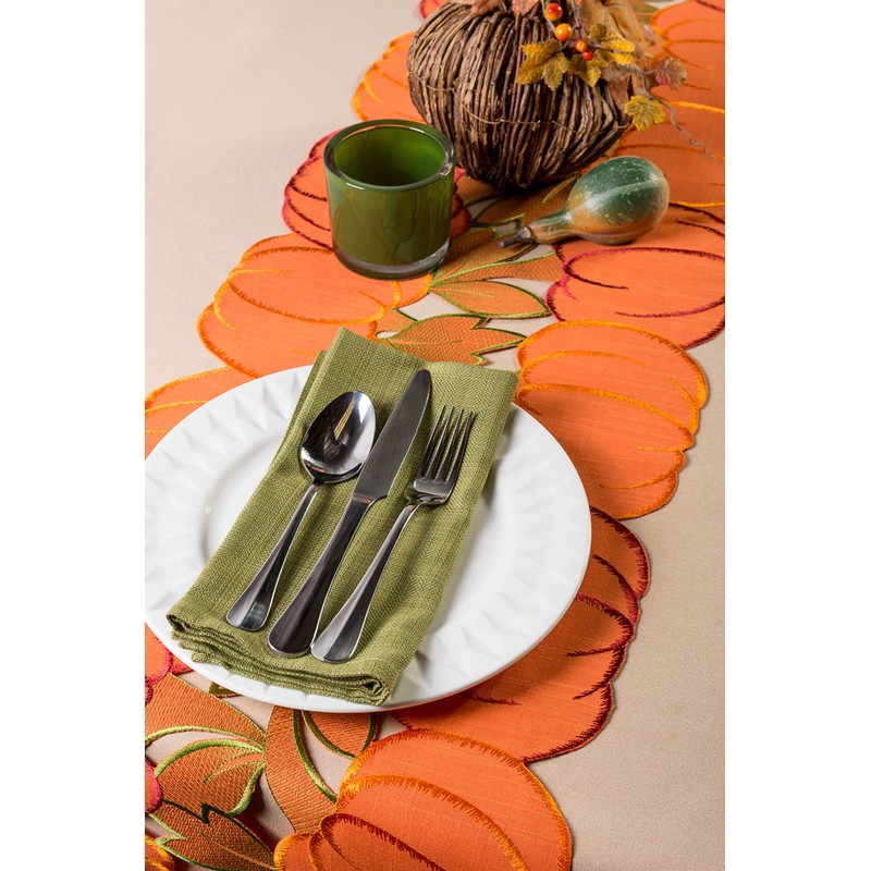 DII Fall Basics Collection Tabletop, Table Runner, 14x60, Embroidered Pumpkins