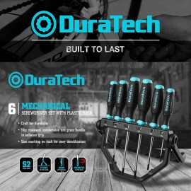 DURATECH 6-Piece Screwdriver Set with 180° Rotating Storage Rack S2 Steel Shaft