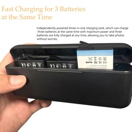 Action Camera Battery Charging Case – Fast Charger Hub for Action 5 Pro/4/3, 3-Slot Smart Charging Dock with LED Indicator & Storage for Micro SD Cards, Type-C Fast Charging