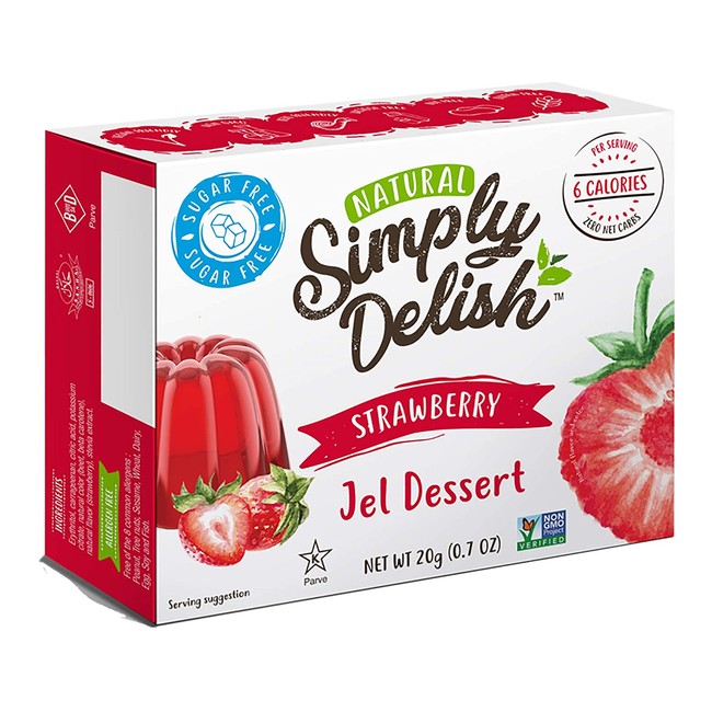 Simply Delish Natural Strawberry Jel Dessert - Sugar Free, Non GMO, Gluten Free, Fat Free, Vegan, Keto Friendly - 0.7 OZ (Pack of 6)