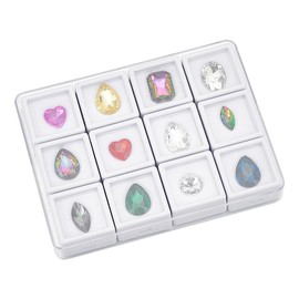 PH PandaHall 12 Gemstone Boxes with Case, 1x1 inch Square Gem Holder Display Box Storage Box Diamond Display Case Gems Organizer with Foam for Collectibles Rhinestone Crystal Stone, White