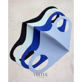VIRTUE CODE Second Skin Cloth Face Mask Pack. 4 Buttery Soft Masks Washable Fabric - Blue Face Mask Reusable. Stretchy, Comfortable, Fresh Facemask.