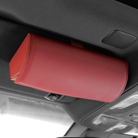 ontto Glasses Holder for Car Sun Visor Universal PU Leather Car Sunglasses Glasses Case Glasses Box Storage Box Organiser with Magnetic Function Interior Accessories for Car SUV RV Truck (Red)
