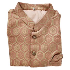 Estationeryhouse Men's Indian Pakistani Silk Waistcoat, Modi Jacket, Nehru Style, Fancy Koti, Ethnic Outfit, Brocade Material (UK, Numeric, 40, Regular, Regular, Peach)