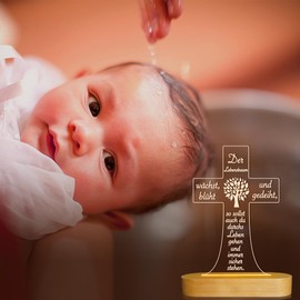 OkiyiD Christening Gifts for Girls Boys, Cross Tree of Life Night Light LED Warm White Lamp for Children Baby Communion Christening Birth Gifts, Soft Night Lamp for Children Bedroom Birthday