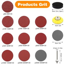 KONGMING 300 Pcs Sanding Disc 50 mm Hook and Loop Grit 80 120 180 240 320 400 600 1000 2000 3000 Sanding Pad 2 inch Drill Sanding Attachment